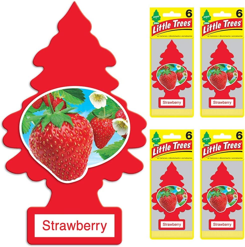 Strawberry Air Freshener (Pack of 4) | Tree-Shaped Hanging Design | Ideal For Car, Home, Wardrobes etc | Imported from USA