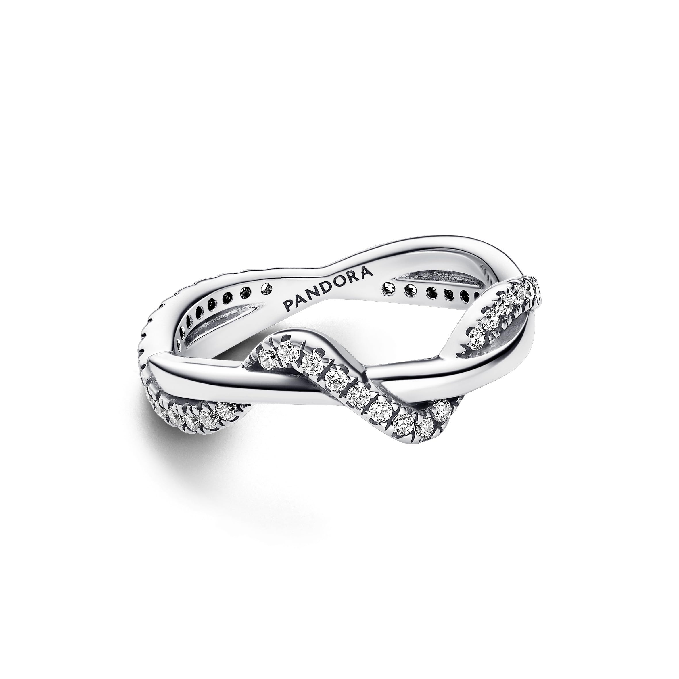 Pandora Timeless Double wave sterling silver ring with clear cubic zirconia, 60