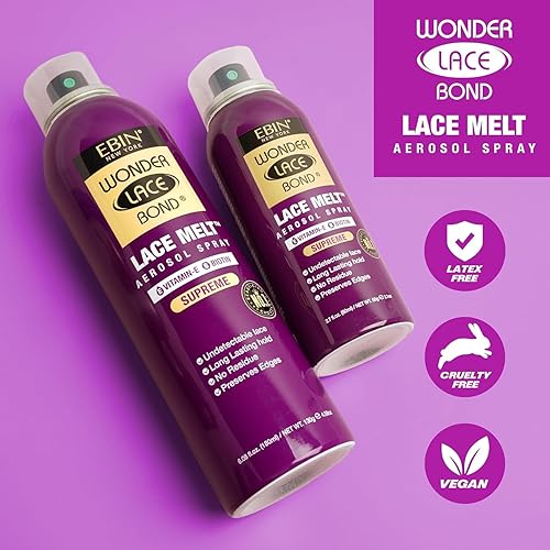 Miniatura 5 de EBIN NEW YORK Wonder Lace Melt Aerosol  Conserva los bordes y el encaje indetectable  Fijación duradera  Sin residuos  Vitamina E + Biotina