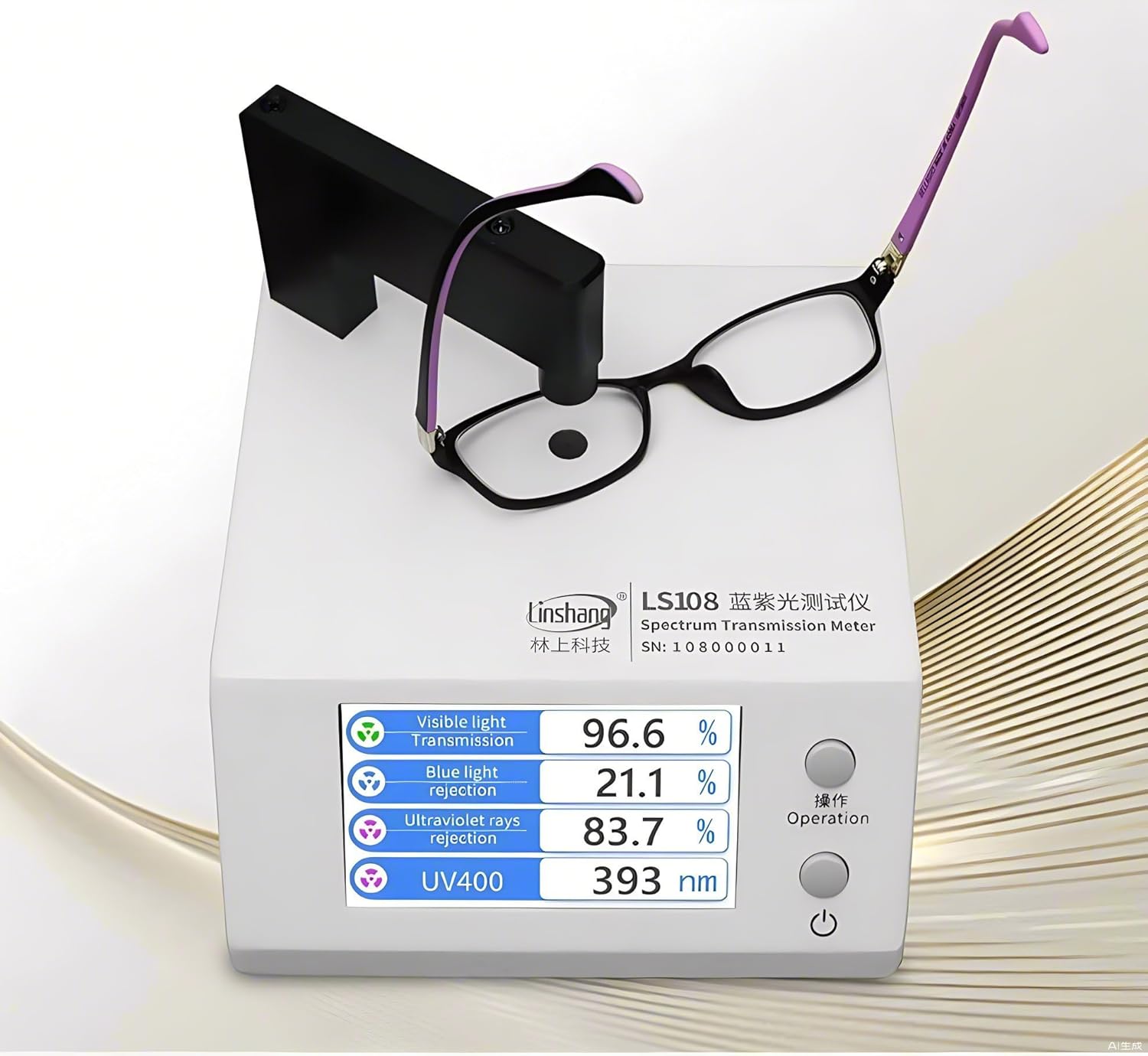 Spectrum Transmission Meter LS108 430nm Blue Light 395nm Purple Light VLT and UV400 Anti-Blue Glasses 1mm Test Aperture