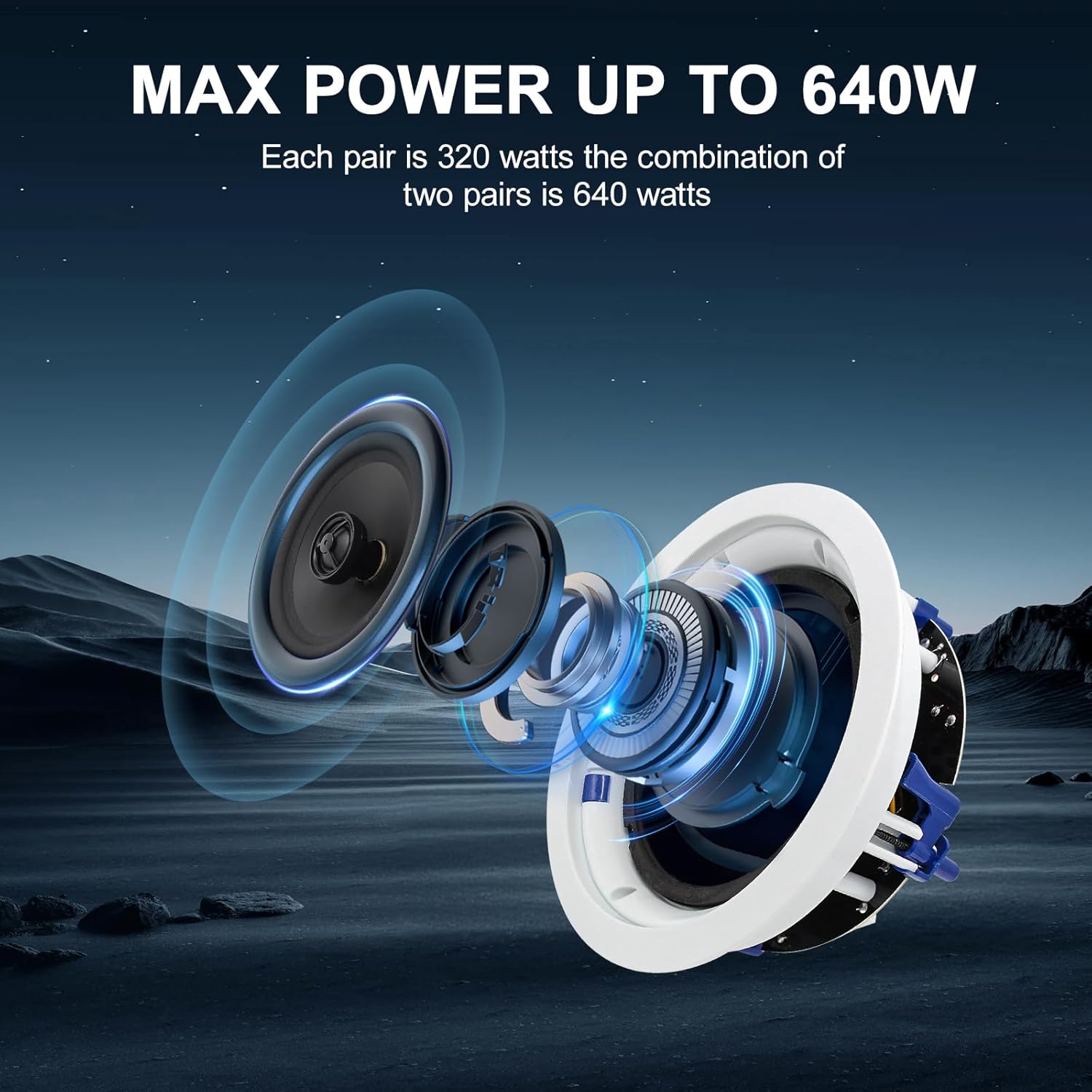 STUDIOFINIX 6.5 Inch Ceiling Speakers 640 Watts 2 Way Flush Mount Passive for Home Theater, Living Room, Office,Kichten,Study Room,Basement,Covered Patio and Flush Mount(4 Speakers)
