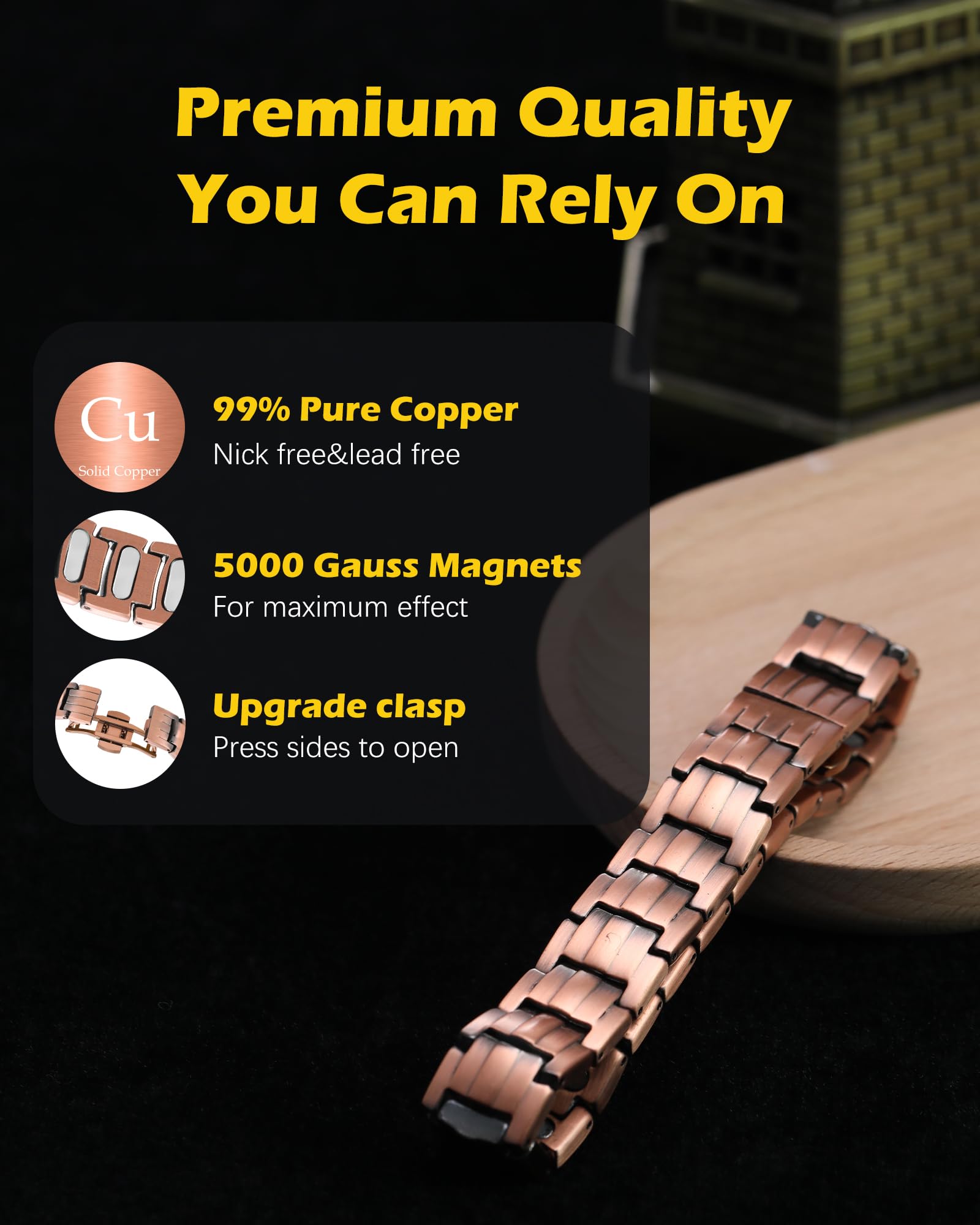 HHRFCS Kupferarmbänder für Männer, 3X Magnetarmbänder für Männer mit extrem starken Magneten, einstellbare Größe und Schmuck-Geschenkbox