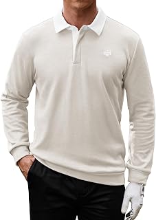 Men's Fleece-Lined Golf Polo Shirt Thermal Athletic Outdoor Collared Sweatshirt (S-2XL)