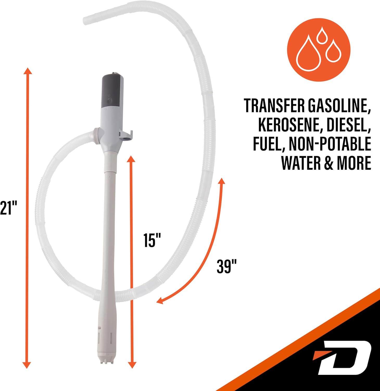 Deway Automatic Fuel Transfer Pump - AA Battery Powered, Extra Long Hose Fits All Size Cans, Portable Liquid Pump Transfers Gasoline, Water & More at 2.6 Gal/Minute