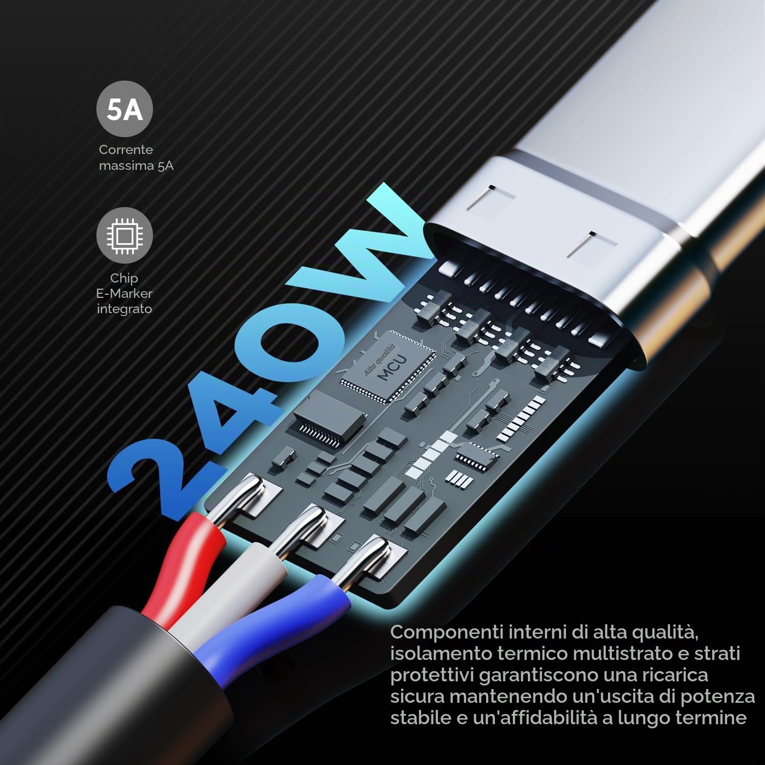 HKY 240W USB C Caricatore 48V/5A 36V/5A 180W GaN PD3.1 con Cavo USB C Rimovibile per Gaming Laptop,Thunderbolt 5 AI PC, Industrie PC, Altoparlanti, Drones, E-bike, Robot, Controller Gioco Alimentatore