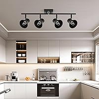 Vista 5 de YILYNN Moderno kit de iluminación de pista de 4 luces, proyector de techo direccional negro con cabezal de luz giratorio, iluminación de pista