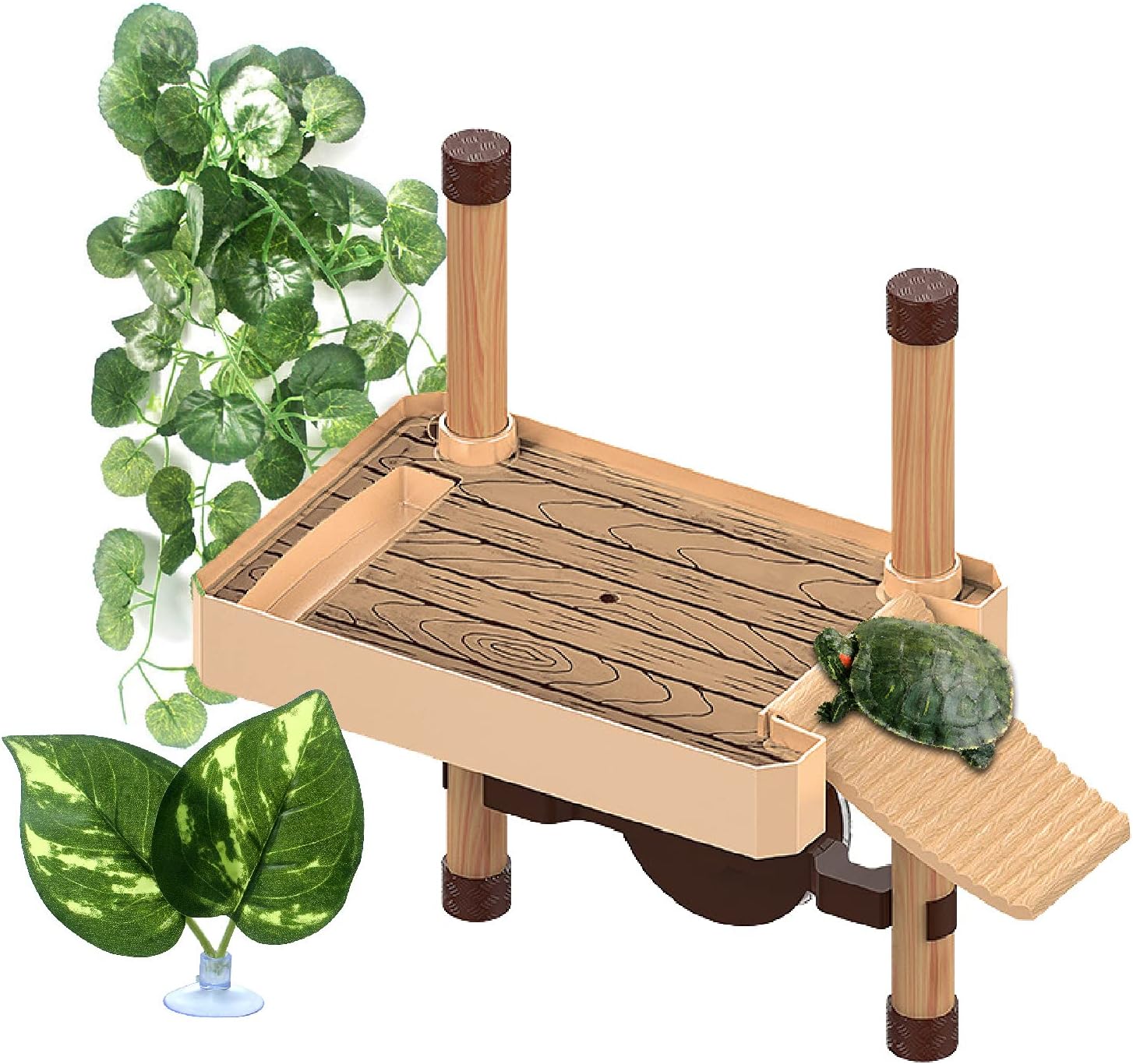 RoseFlower Turtle Basking Platform Turtle Resting Basking Platform, Reptiles Floating Platform with Ramp Ladder Tank Accessory for Turtle Tank Small Reptile Frog Terrapin Tortoise Bathing, M