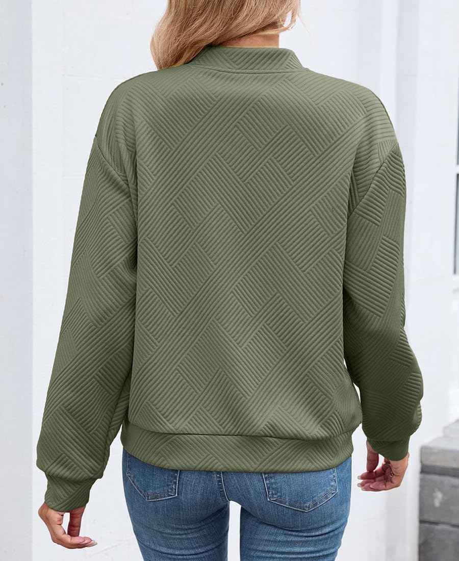 Women's Zip Up Cropped Jacket Loose Long Sleeve Round Neck Lightweight Coat Casual Coarse Knitted Baseball Jacket - Image 2