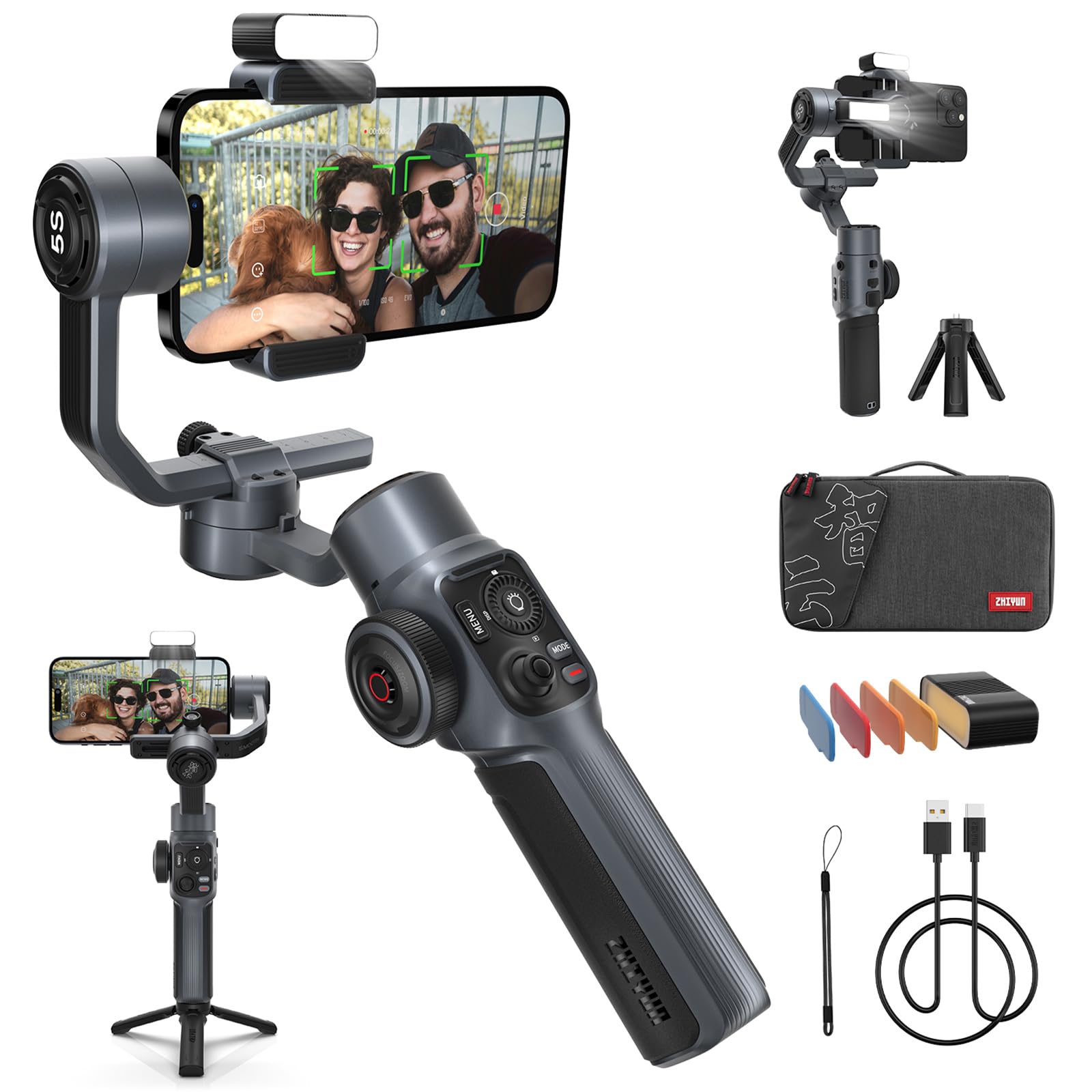 gimbal stabilizzatore per smartphone con luci magnetiche e trinca 3 assi
