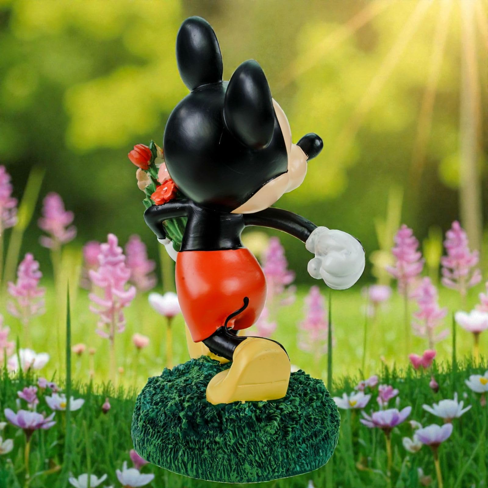 Mickey Mouse - Statuetta decorativa da giardino con fiori Disney con licenza ufficiale, 20 cm, resistente alle intemperie, in poliresina, per giardino, balcone, terrazza e soggiorno, idea regalo