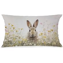 Spring Easter Bunny Lumbar Pillow Cover 12x20 Double-Sided, Farmhouse Easter Decor, Vintage Wildflower Cute Rabbit Decorative Throw Pillow Cover for Nursery Room Home Bedroom