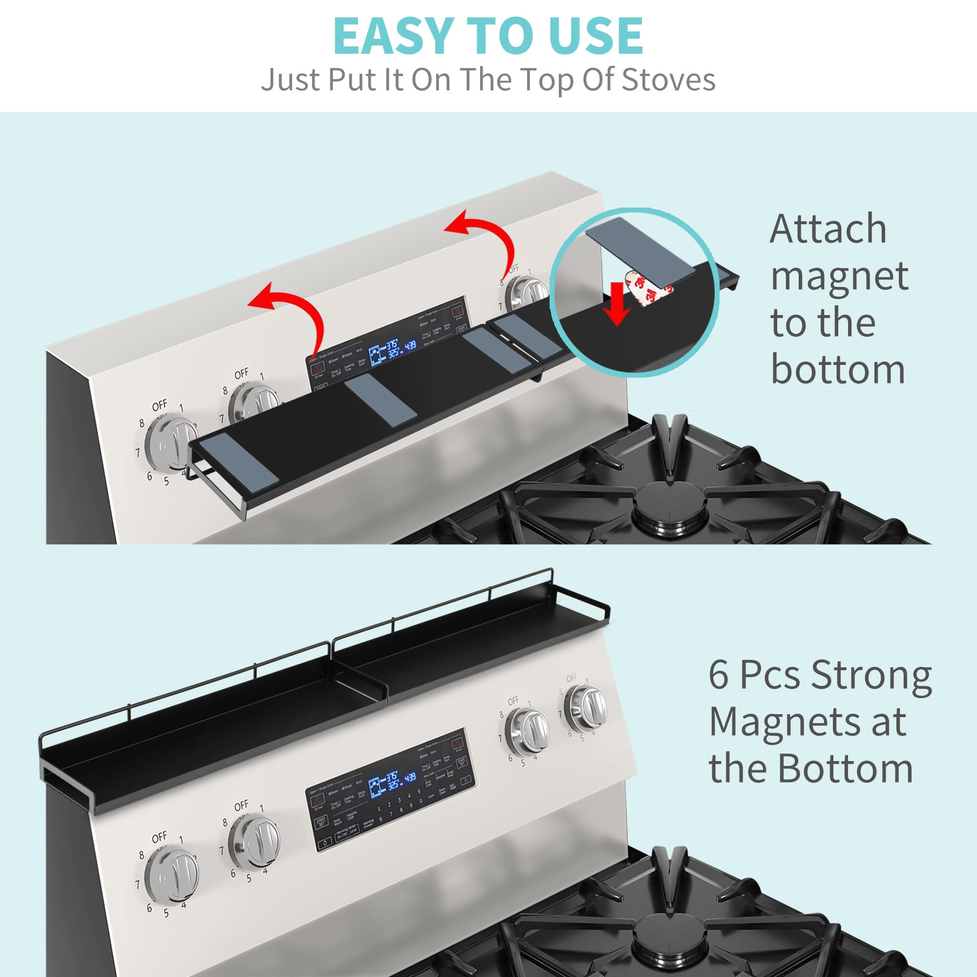 evory Stove top shelf Oven Shelf for Kitchen Stove, Over The Stove Spice Rack/Shelf Organizer, Stainless Steel Kitchen Spice Rack Organizer (2 Pack 15", Up to 30" Length)