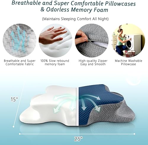 Miniatura 7 de Almohada cervical para el cuello para aliviar el dolor de dormir, almohadas de espuma viscoelástica de contorno, almohadas ergonómicas para dormir