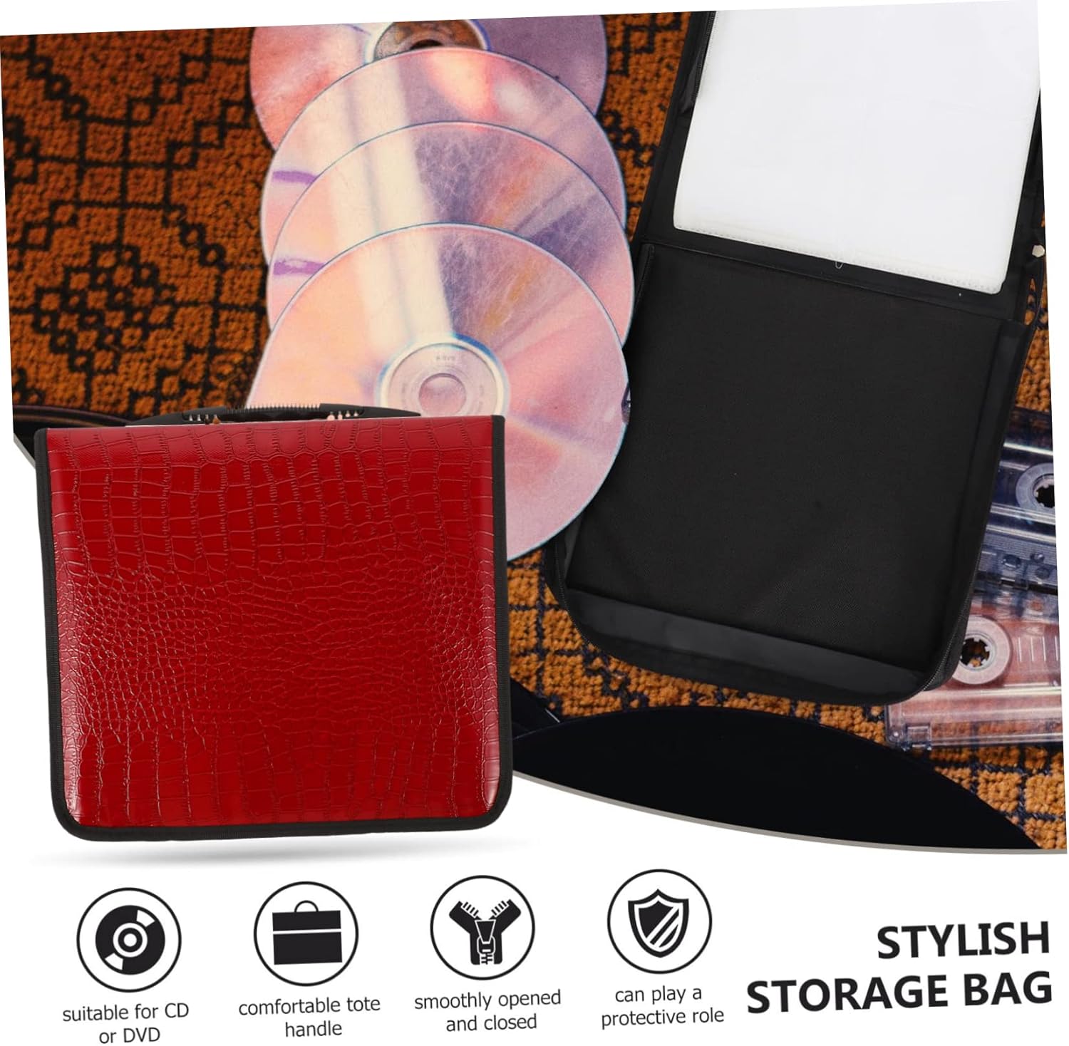 200pieces Large Pu Cd Pouch Cd Storage Bag for DVD Easy Zipper Organized Storage for Home Car