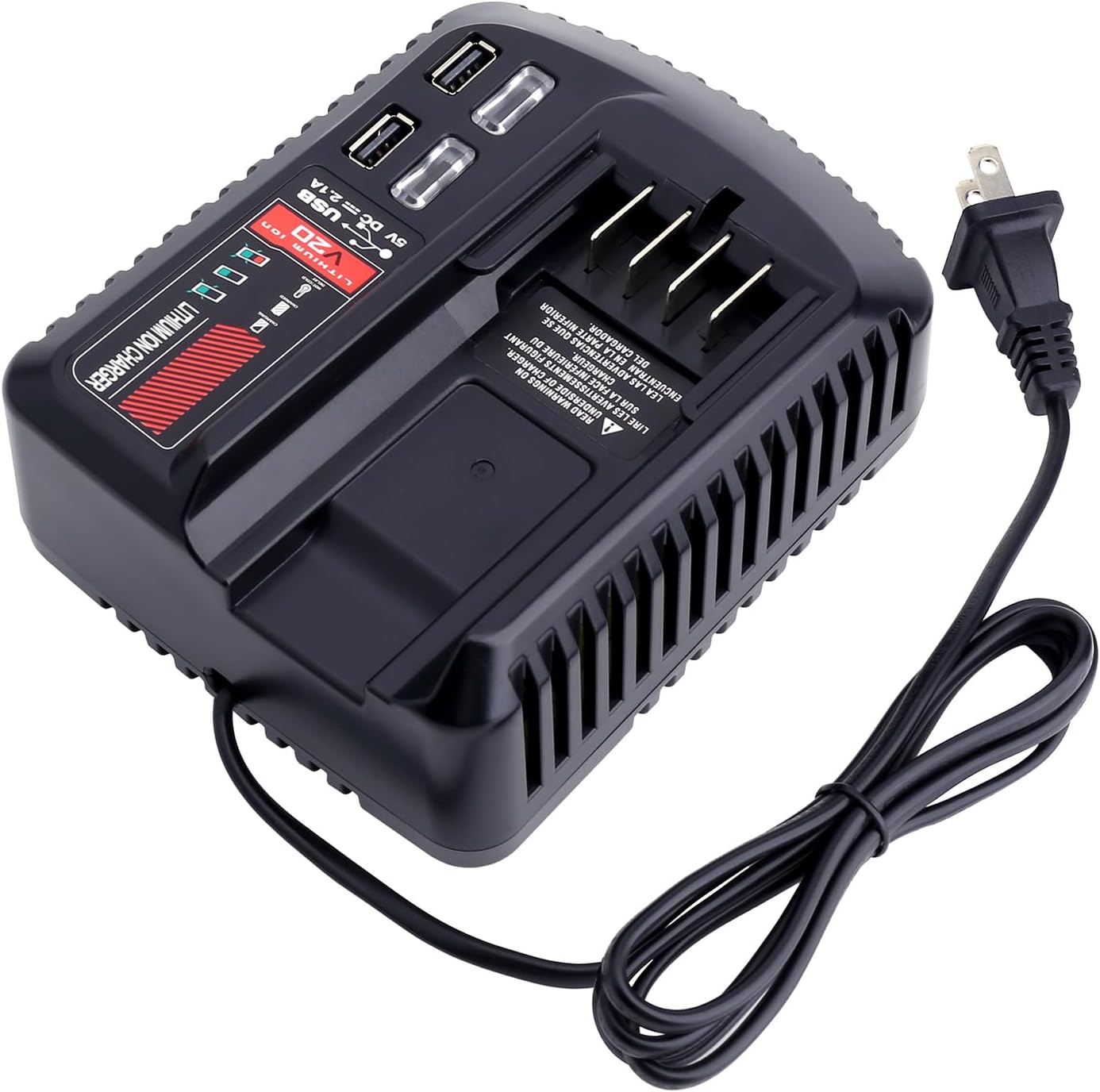 V20 Battery Fast Charger Compatible with Craftsman V20 Series 20V Lithium Battery CMCB202 CMCB204 CMCB203 CMCB206, Replacement for 20 Volt Charger CMCB100 CMCB102 CMCB104 CMCB124, with 2 USB Ports