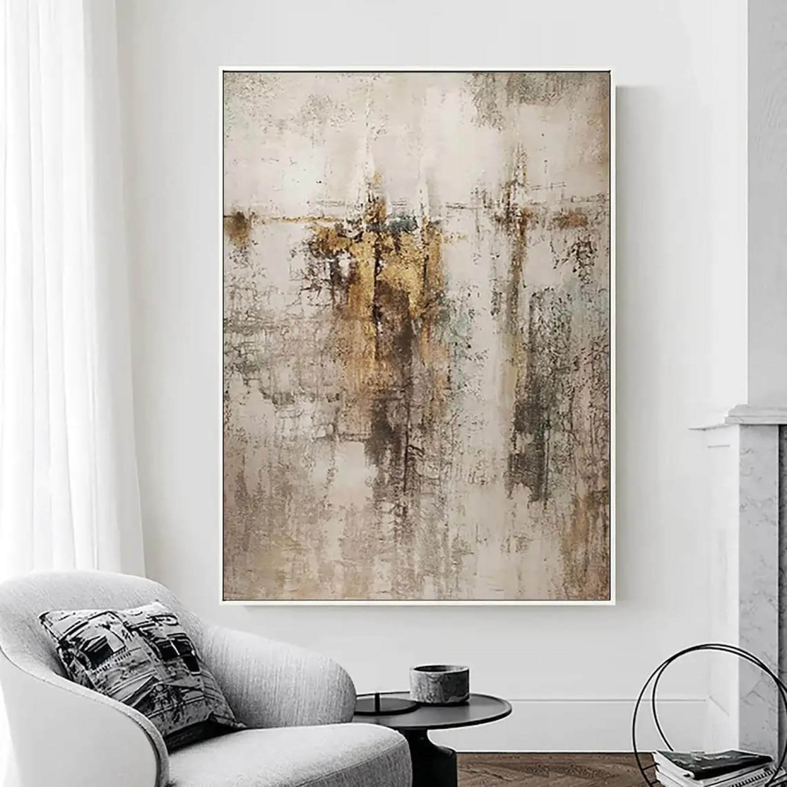 DHHXY Gran cuadro abstracto beige oro marrón Cuadro de gran tamaño sobre lienzo, pintura beige gris, arte mural escandinavo, decoraciones para el hogar, obras de arte 80x120cm sin marco
