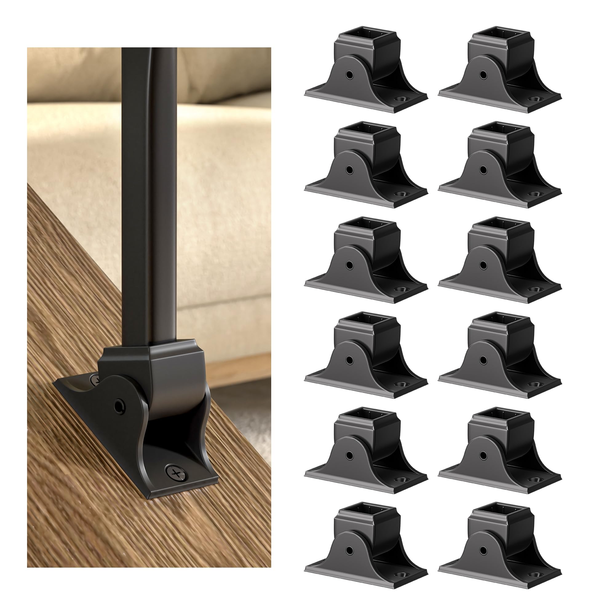 Iron Swivel Shoes - 12 Pack, 1/2" Square Iron Baluster Use, Satin Black