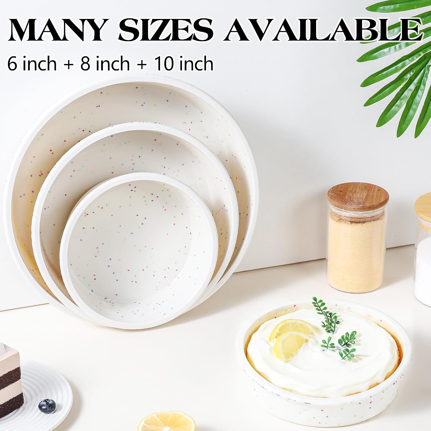 6 8 10 inch Silicone Round Cake Pans with Metal Reinforced Frame, Nonstick Layer Cake Molds for Baking, BPA Free Set of 3 (Cream)