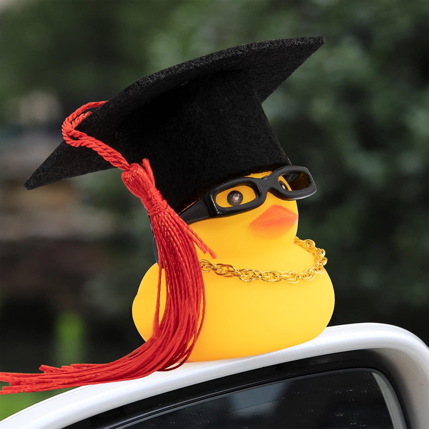 wonuu 6Pcs Car Dashboard Duck Ornament for Rubber Duck Car Decoration Accessories with Mini Hat, Necklace, Sunglasses, Swim Ring (6Pcs Bachelor Hat)