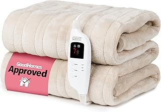 LIVIVO Electric Heated Blanket, 160x130cm – Ultra Soft Fleece Electric Over Blanket Throw with 9 Heat Settings, Timer, Auto Shut-Off – Energy Efficient & Machine Washable - Beige