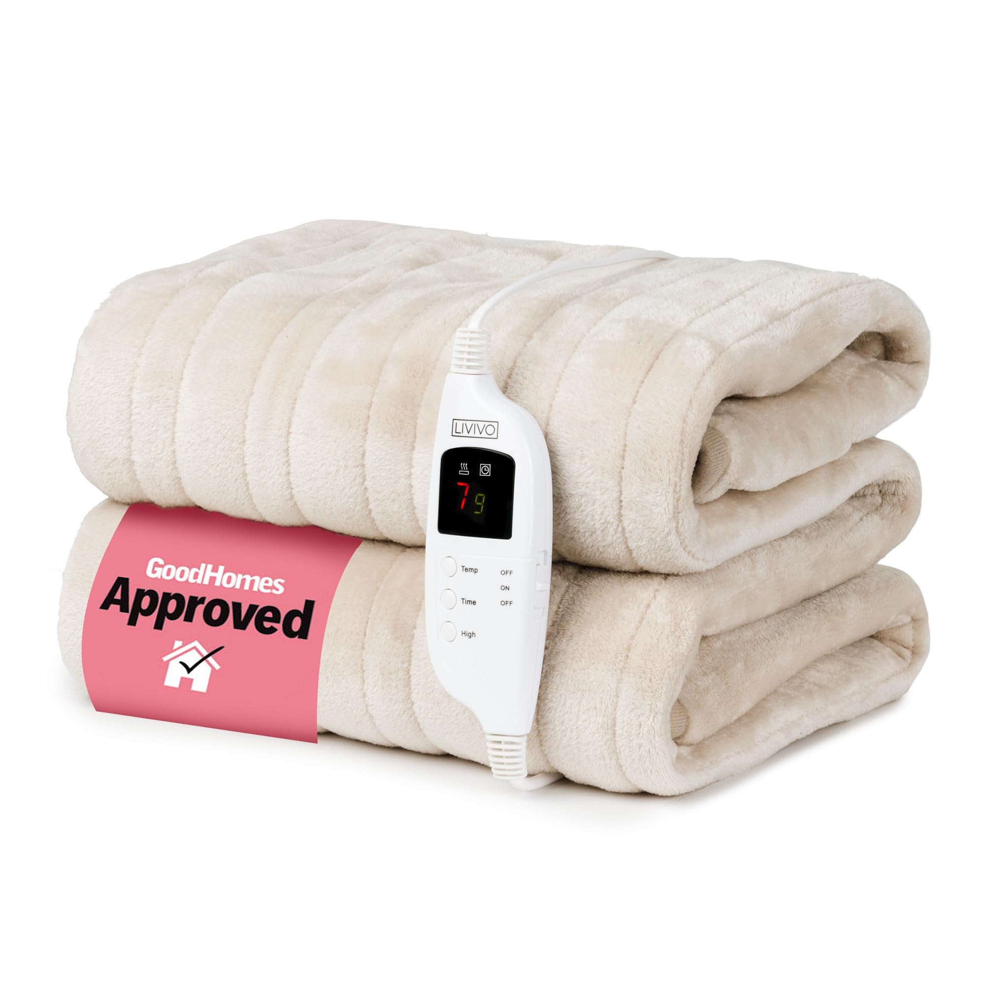 Sponsored Ad – LIVIVO Electric Heated Blanket, 160x130cm – Ultra Soft Fleece Electric Over Blanket Throw with 9 Heat Settings, Timer, Auto Shut-Off – Energy Efficient & Machine Washable - Beige