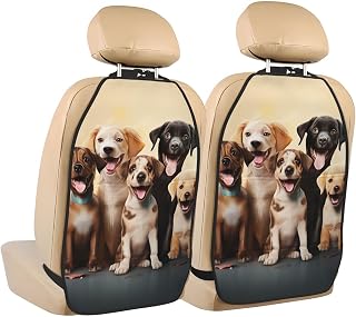 Dogs Happy Party Kick Mats with Organizer - 2 Pack Back Seat Protector for Car, SUV, Minivan or Truck, Extra Large Car Seat Cover for Backseat, Waterproof Dirt & Mud Protection