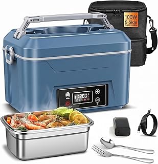 Cordless Electric Lunch Box for Adults, Heated Lunch Box Battery Powered with Automatic Heating, 5.5 Cups Portable Food Warmer with Carry Bag for Work & Travel(Blue)
