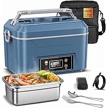 Cordless Electric Lunch Box for Adults, Heated Lunch Box Battery Powered with Automatic Heating, 5.5 Cups Portable Food Warmer with Carry Bag for Work & TravelBlue