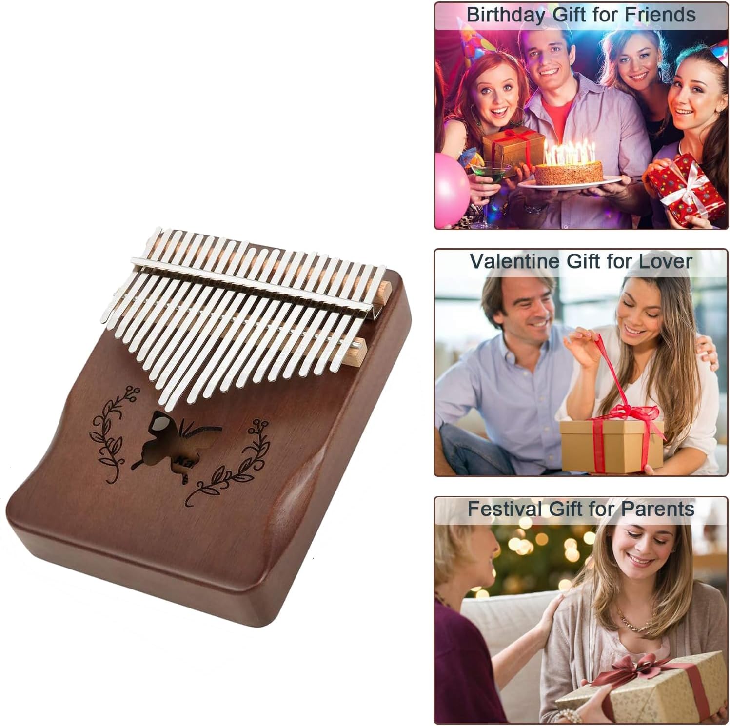 Kalimba Thumb Piano 21 Keys, Portable Mbira Finger Piano Gifts for Adults Beginners(Brown)