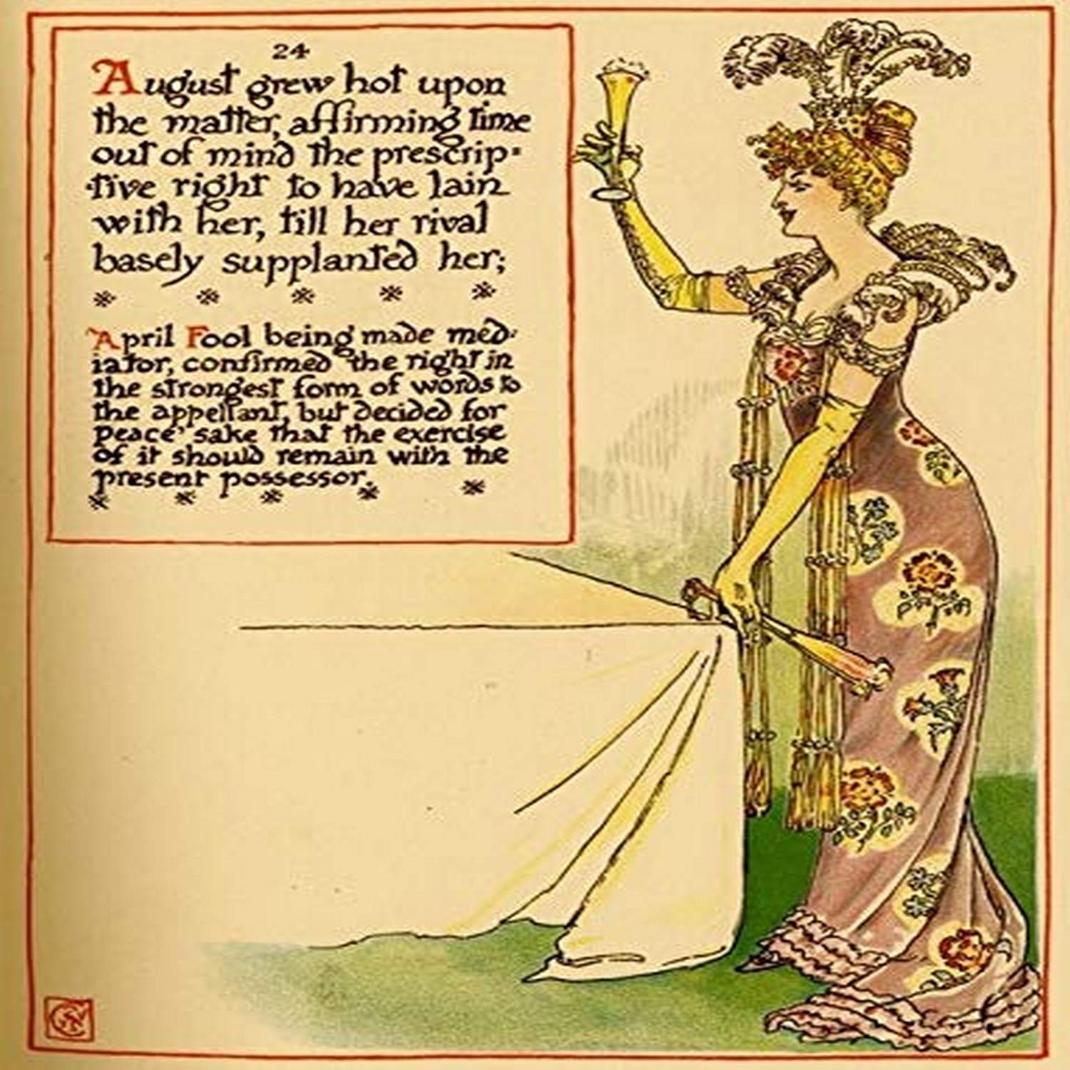 Illustration art from Page 24 from Walter Cranes 1901 book Masque of Days Walter Crane (1845 ? 1915) was an English artist and book illustrator He was a major contributor to the childs nursery motif