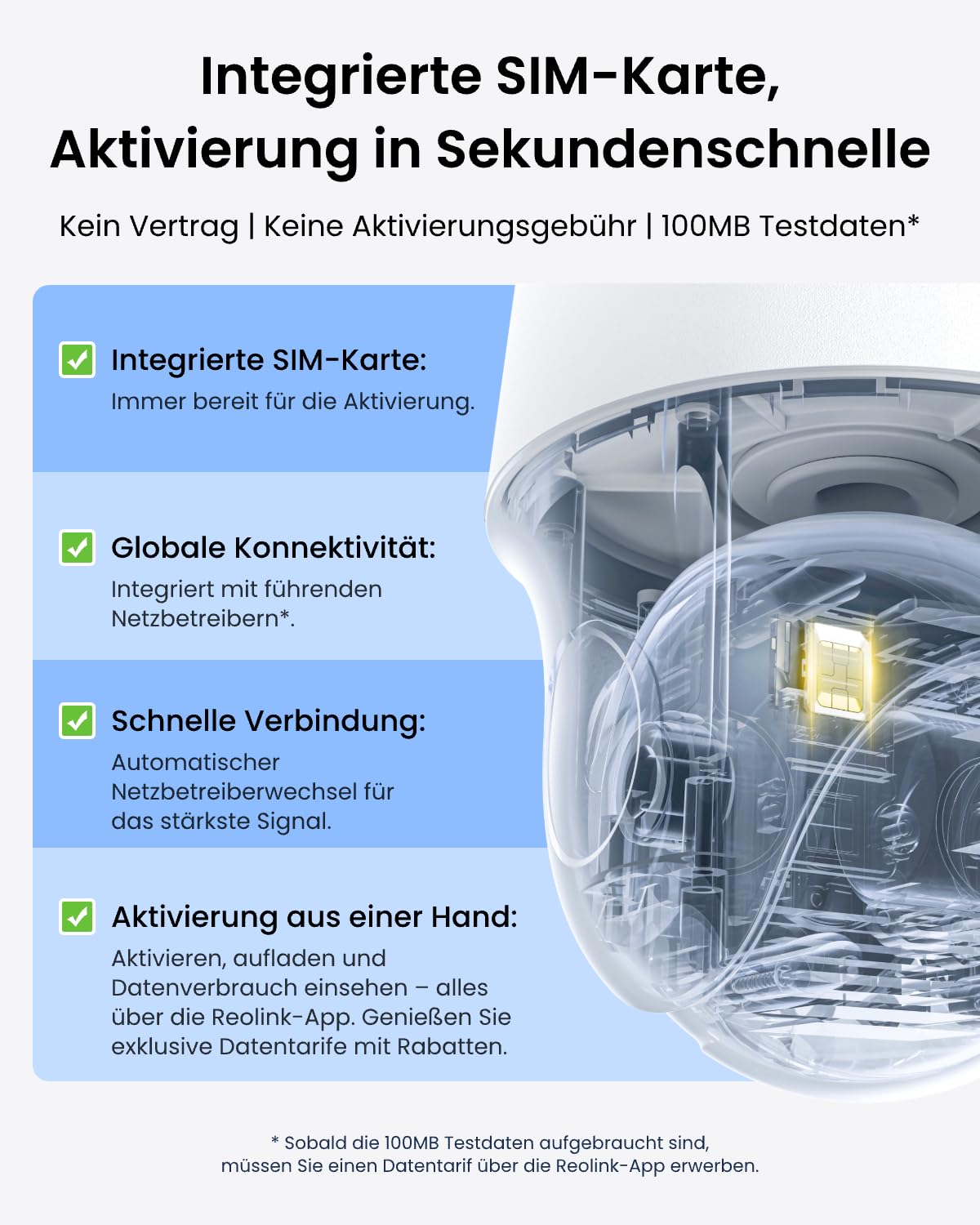 Reolink 4G LTE Kamera Solar Outdoor, 2K 4MP, Farbige Nachtsicht | Automatische Verfolgung, 360° PT Überwachungskamera mit SIM Karte (unabnehmbar), KI Erkennung, bis zu 512 GB, Go PT S Lite