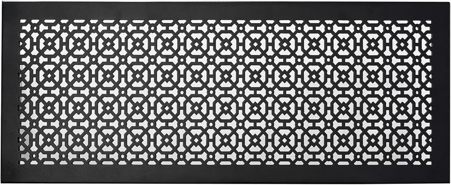Achtek 10"x30" Duct (12"x32" Overall Size) Solid Cast Aluminum HVAC Air Return Grill Vent Cover | Powder Coated | for Floor-Black Without Screw Holes