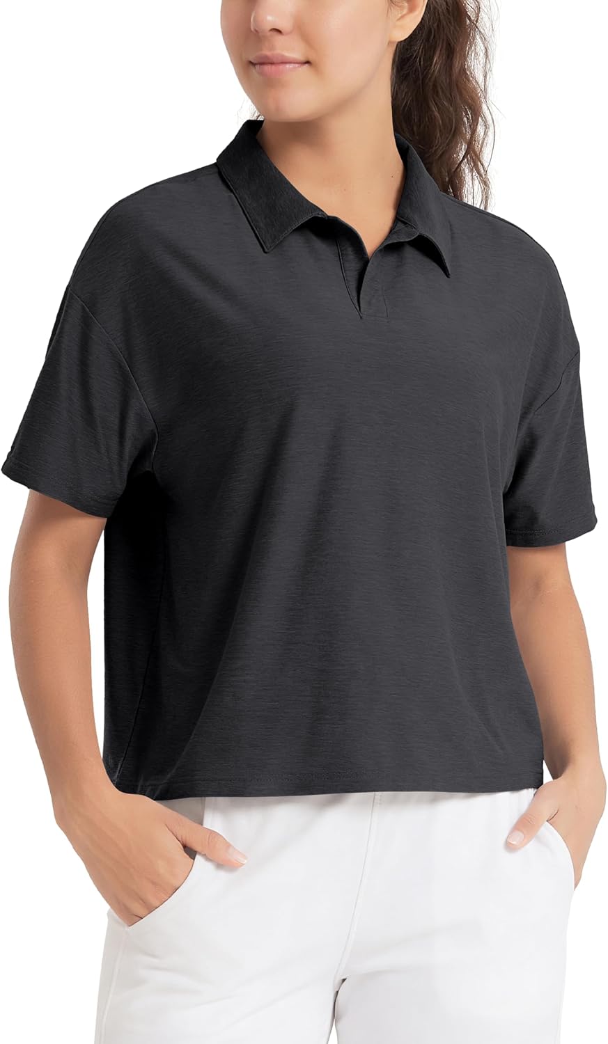 ODODOS Women's Performance Short Sleeve Polo Shirts - Ultra Soft odSTRATUM Tech Tee UPF 50+ Relaxed Crop Top