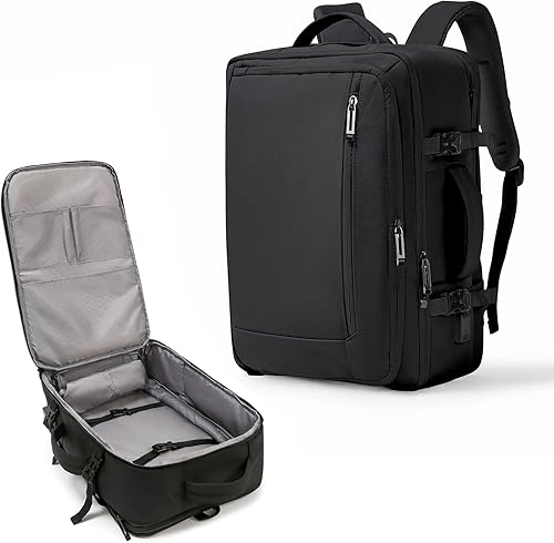Yostorrie Mochila de viaje para hombres y mujeres, mochila de mano, mochila de maleta expandible con compartimento para zapatos, Negro puro