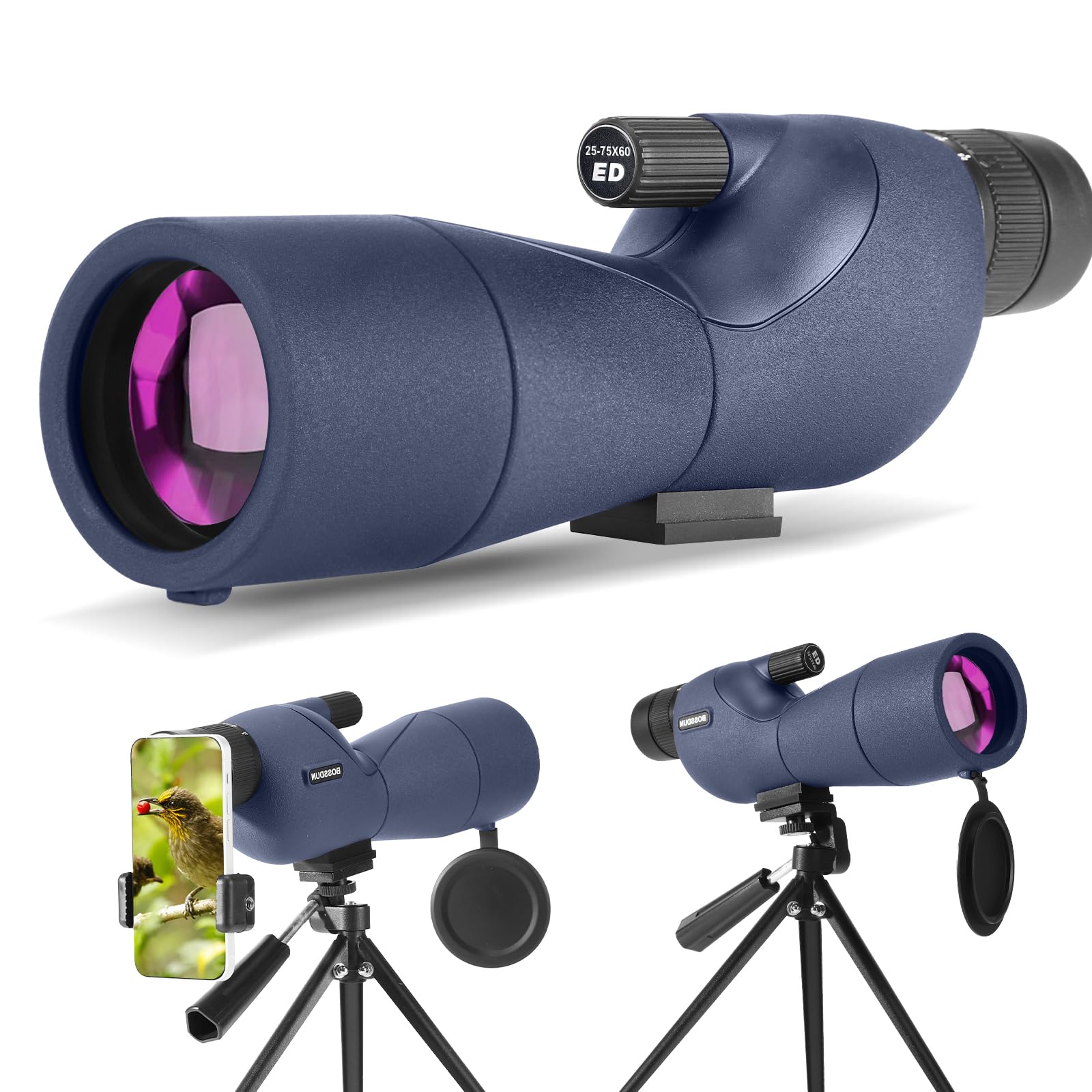Cannocchiale Professionale 25-75x70 - Con Treppiede E Adattatore Smartphone, BAK4, Impermeabile, Per Birdwatching - Foto 8