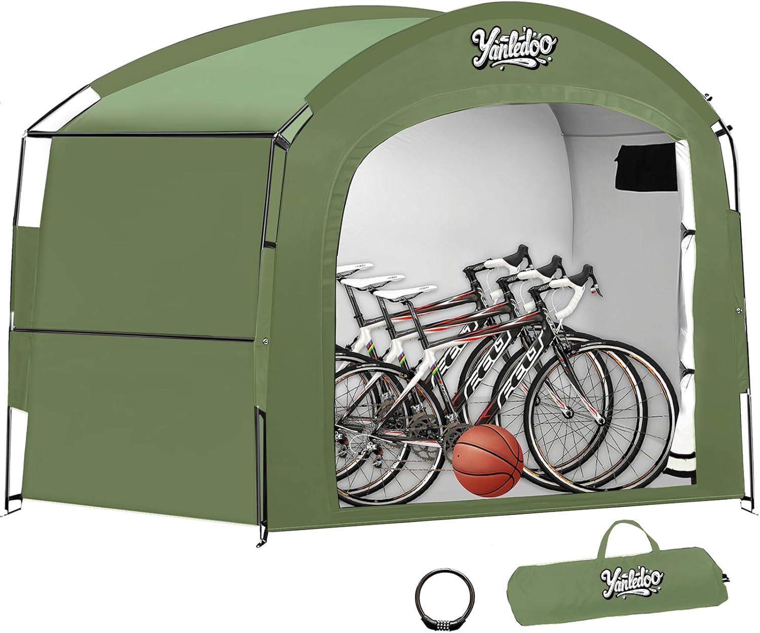 XXL Bike Storage Tent, Waterproof Portable Bicycle Shelter with 30% More Top Storage Space for 3-5 Bikes, Easy Setup Outdoor Bicycle Tent, Clips for Camping, Sports Equipment, Outdoor Storage, Black