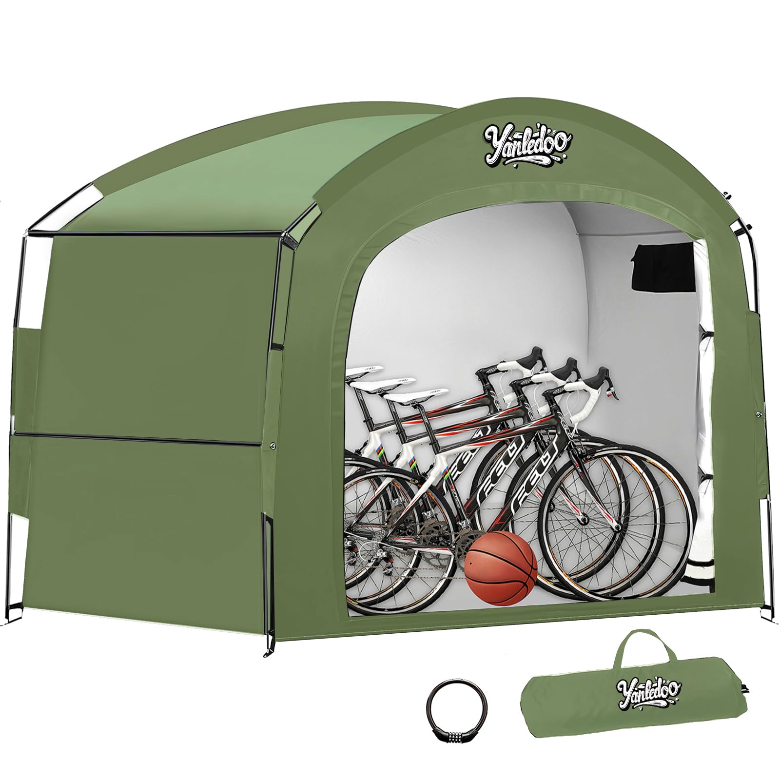 Waterproof Portable Bike Storage Tent with Extended Width for 3-5 Bikes, Clips Easy Setup Outdoor Bike Tent, Bicycle Shelter for Motorcycle, Garden Tools, Lawn Mower, XXL Bike Shed (Green)
