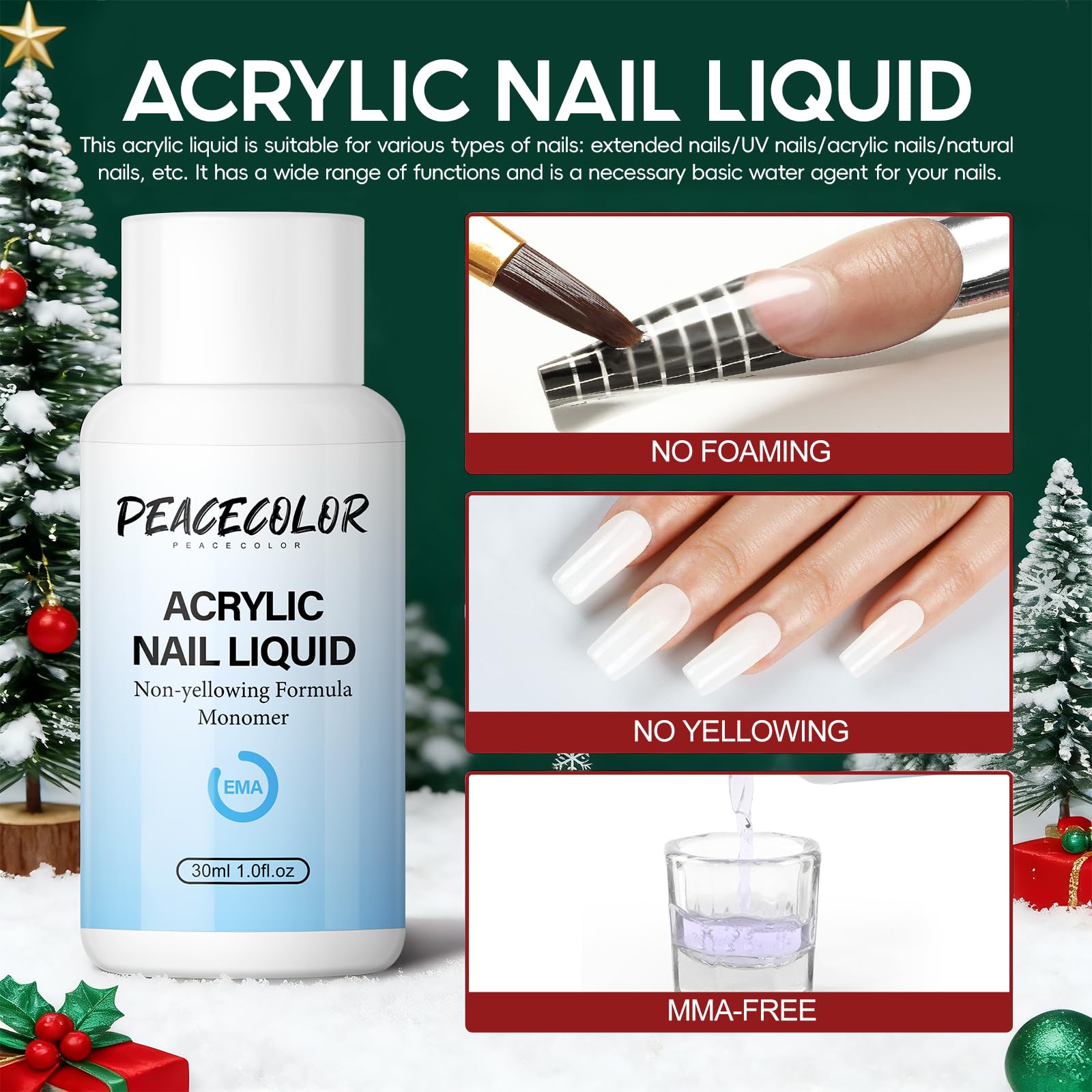 PEACECOLOR Kit Ongle Acrylique Complet Pour Ongles Faux, 3pcs Acrylique Poudre Blanc Rose Transparent avec Liquide kit pour Ongle Construction