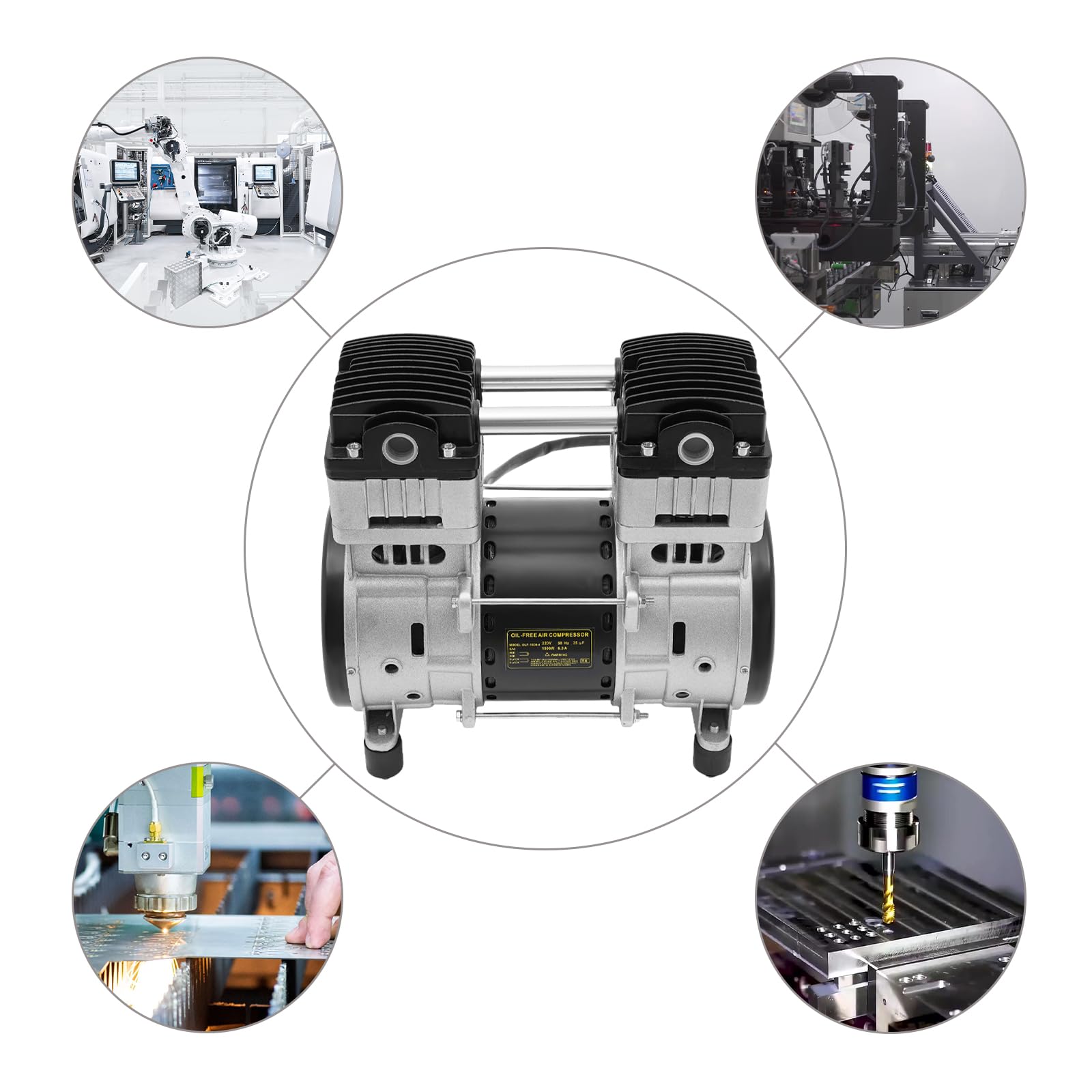1500 W, motor sin aceite, compresor de aire comprimido, compresor de aire de 220 V, cabezal de bomba, con alambre de condensador 35 UF