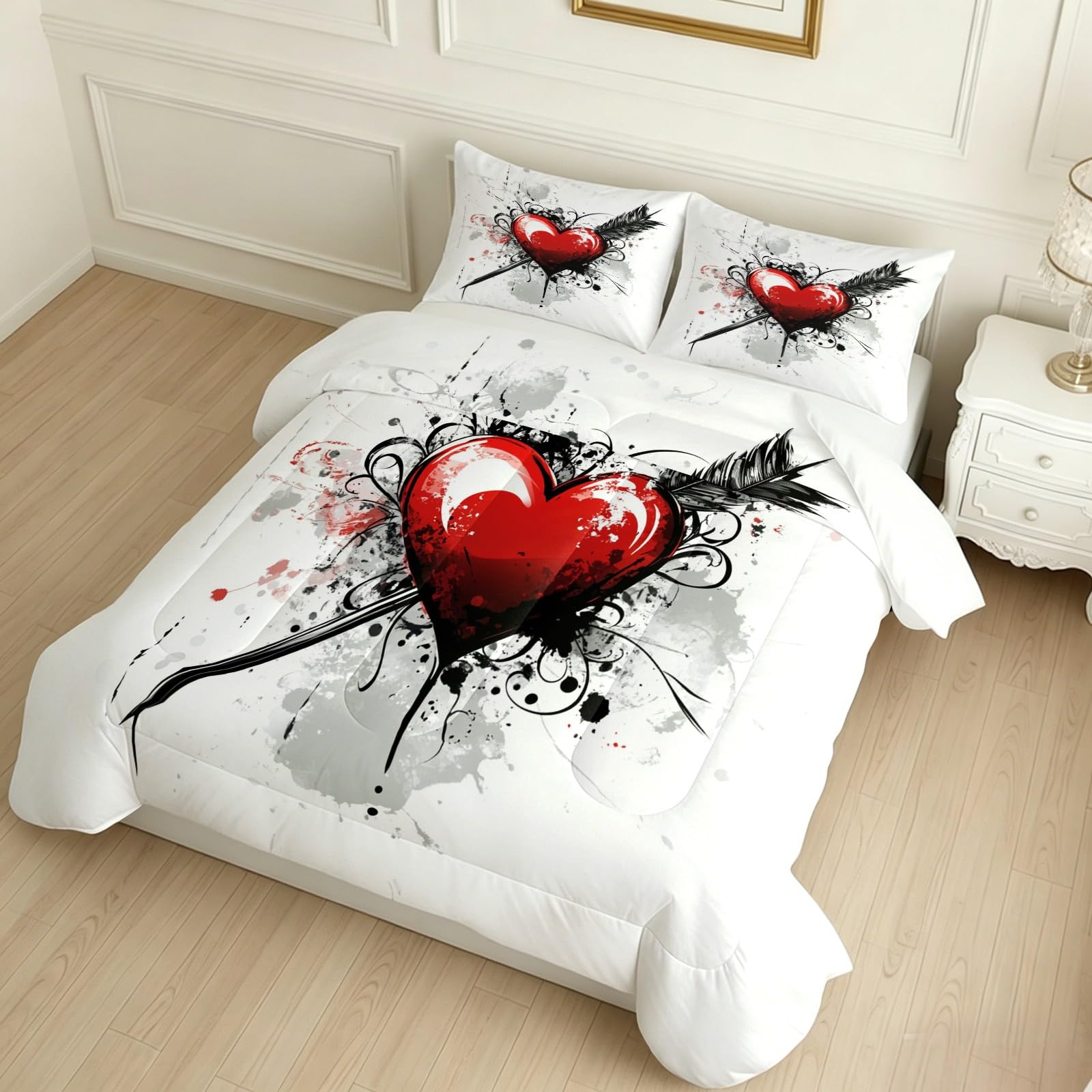 Edredón 200 x 200 cm Patrones Florales y de Plumas de Flecha Colcha Bouti Ligera Rojo Microfibra Suave, Cama 90/135/150, 4 Estaciones