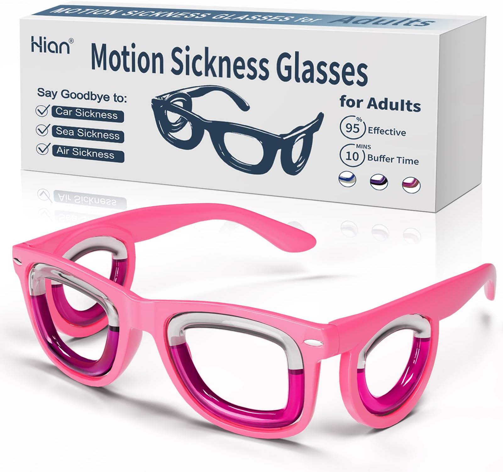 Hion Adult Anti- Motion Sickness Smart Glasses, Ultra-Light Portable Nausea Relief Liquid Glasses, Carsickness Airsickness Seasickness Glasses, Kids Travel/Cruise Essentials（Pink