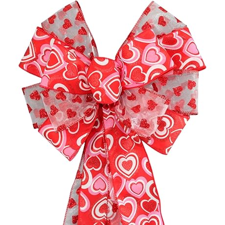 Pink Red Stacked Sparkle Hearts Duo Valentine's Day Bow