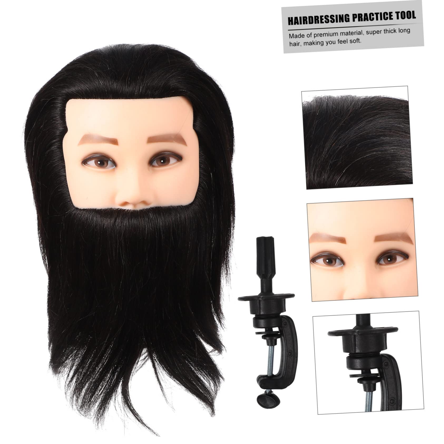 Cabeza de Maniquí Masculina Mediana Negra con Vello Facial y Soporte