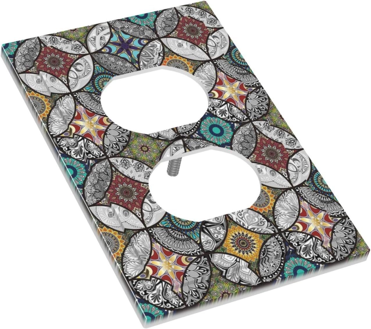 Bohemian colorful Vintage Floral Single Duplex Wall Plate Covers Light Switch Cover 1 Gang Outlet Plate Mandala Flower Decorative Switchplate Covers Electrical Faceplate for Kitchen Bathroom image 3