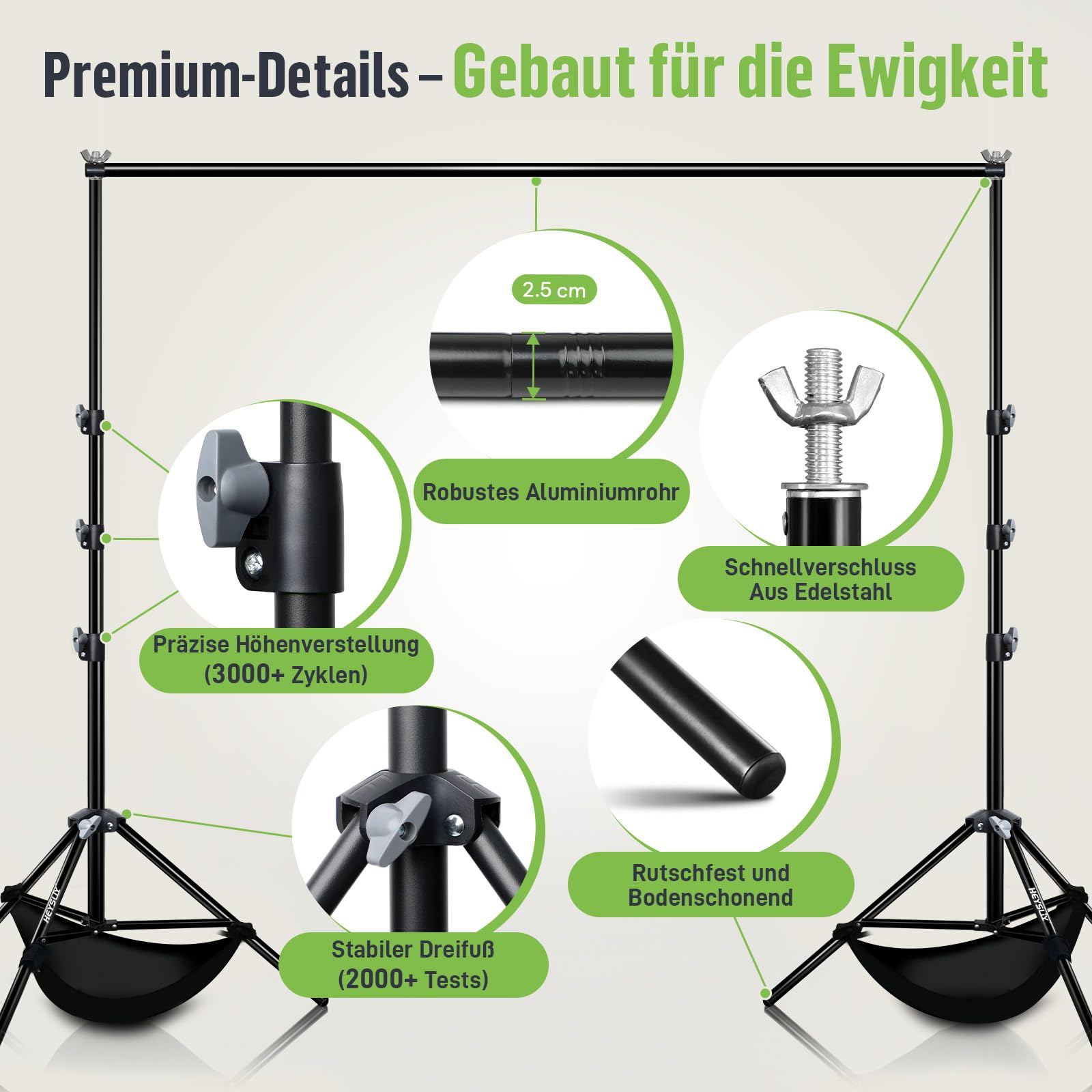 Heysliy Hintergrundständer Set – Verstellbarer Fotohintergrund Ständer (1–3 m Höhe / 1 – Bild 5