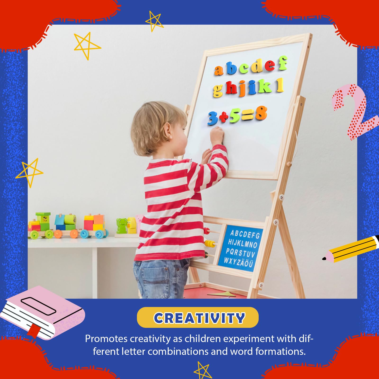 BunnyJOY Magnetyczne litery dla dzieci, 160 szt. alfabet magnes na lodówkę dla dzieci, przedszkole zabawki edukacyjne, pisownia i liczenie zestaw do nauki