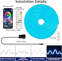 Vista 6 de LED Neon Rope Lights, 32.8ft RGB LED Light Strip, 24V Music Sync App/Remote Control DIY Rope Light, IP67 Waterproof Gaming Neon Strip Lights for