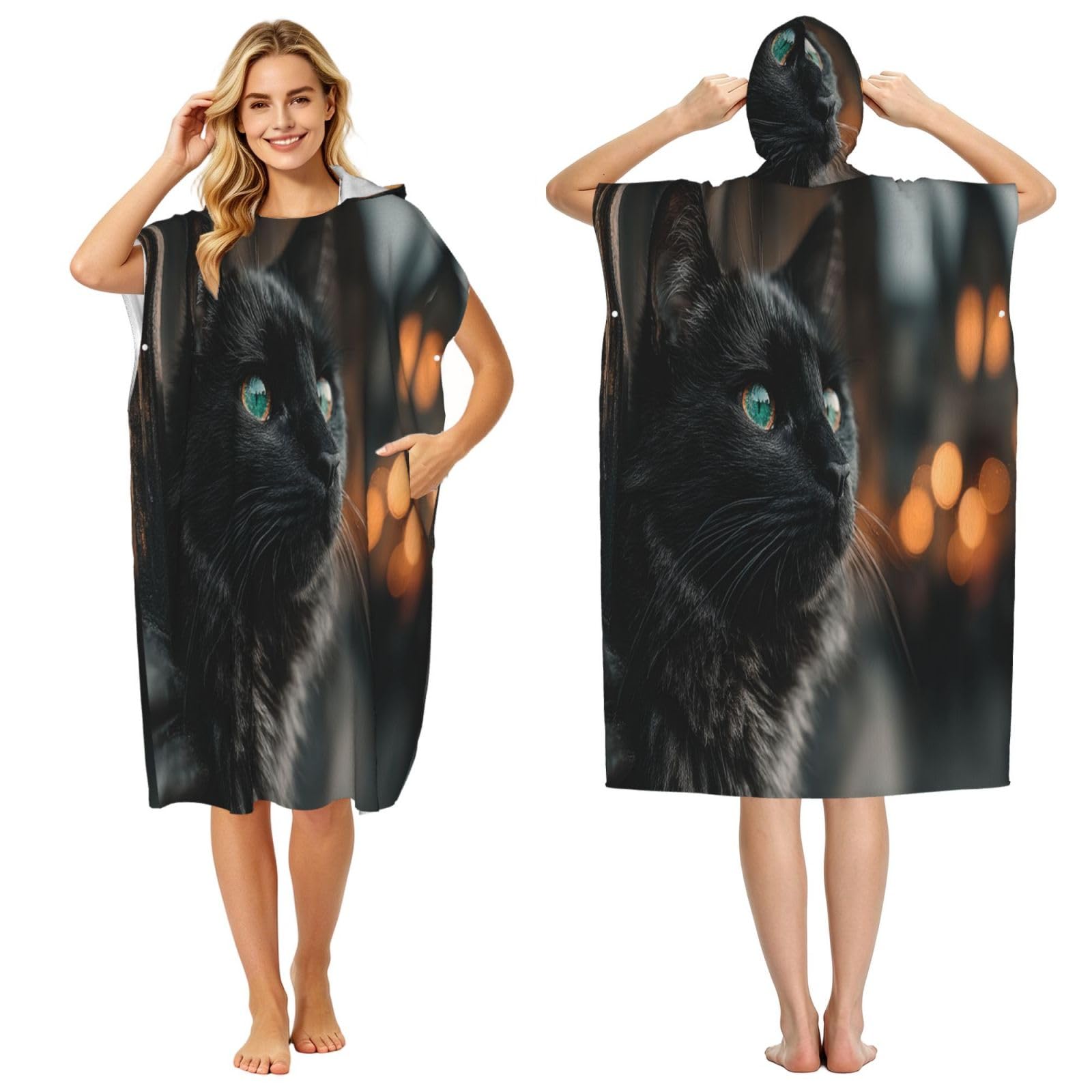 DTHKJNLSF The Cat By The Window Adult Hooded Beach Poncho Towel