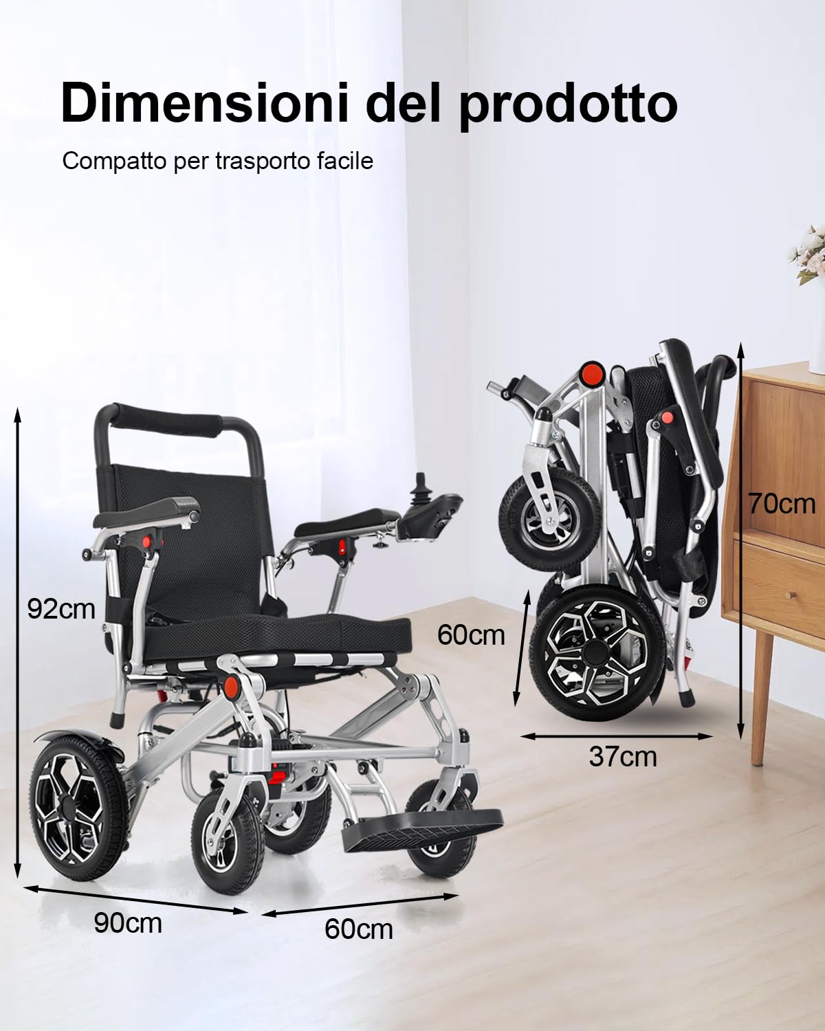 D10 Sedia a Rotelle Elettrica Pieghevole per Adulti, Potente Motore 500W, Batteria al Litio Rimovibile 12Ah, Autonomia 20KM, Telaio in Lega di Alluminio Rinforzata, Portata 150KG, Aereo approvato