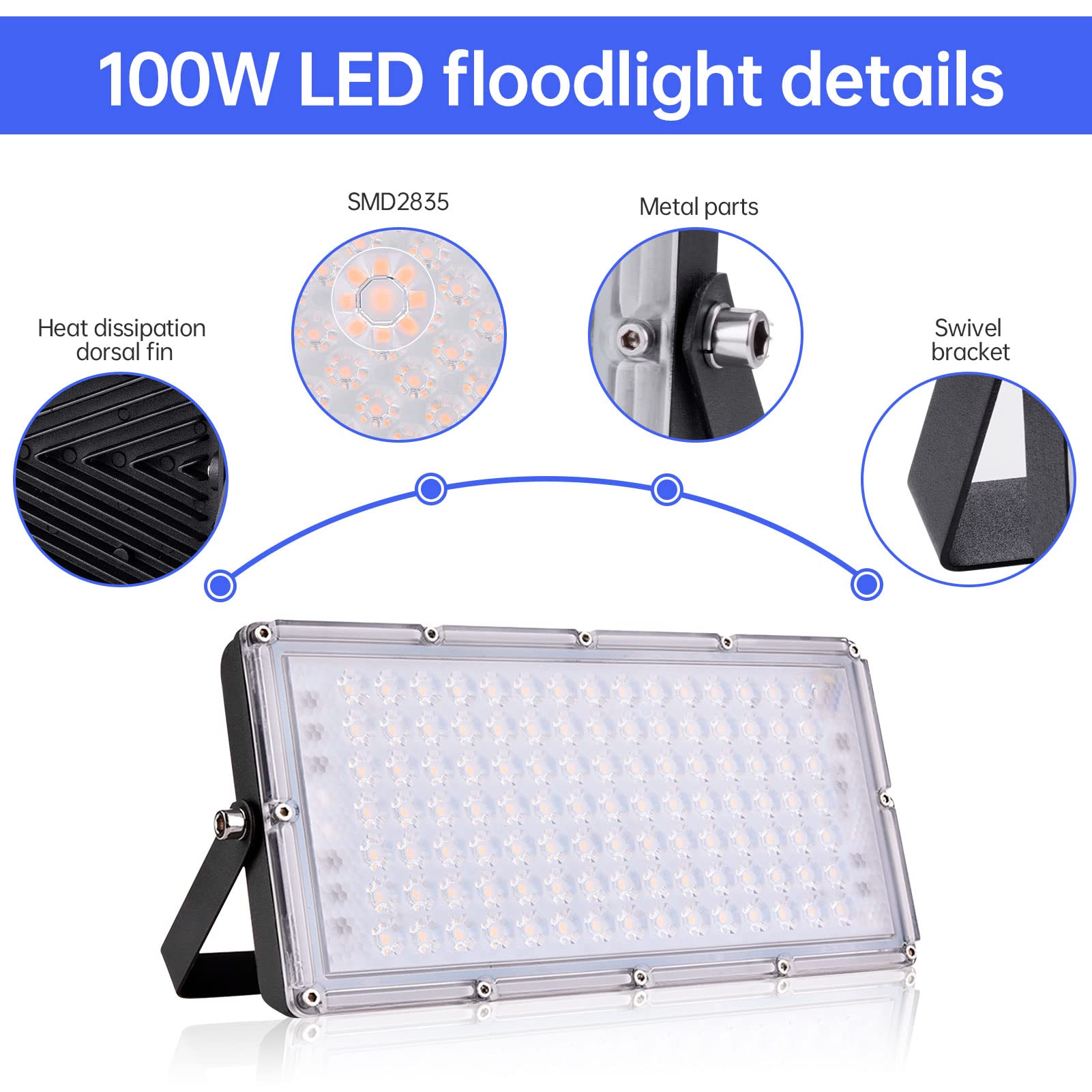 LED Strahler Außen 100W 10000LM Fluter Flutlichter, 4er 3000K Warmweiß Scheinwerfer, IP65 Wasserdicht Außenstrahler, Sicherheitsbeleuchtung für Garten Garage Hof Sportplatz Veranda Werkstatt